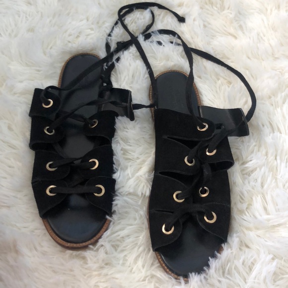 Urban Outfitters lace up black sandals with gold - Picture 1 of 3